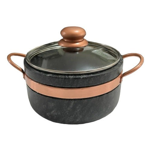 Jogo de Panelas de Pedra Sabão Tampa de Vidro 1,5 , 2 e 3 Litros com Pegador Exclusivo