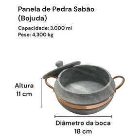 Conjunto de Panelas em Pedra Sabão Tampa de Vidro - 1,5; 3; 3,6 lts