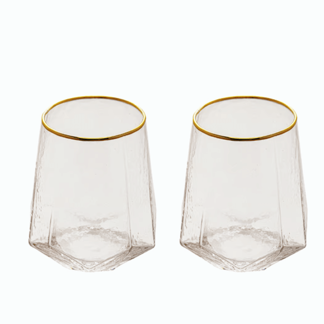 Jogo 2 Copos Baixos Whisky em Cristal com Borda Dourada 550ml