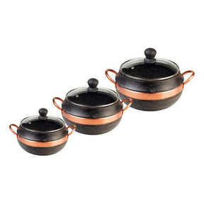 Conjunto de Panelas em Pedra Sabão Tampa de Vidro - 1,5; 3; 3,6 lts