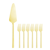 Conjunto de 7 Peças Firenze com Espátula para Bolo e 6 Garfos de Sobremesa Dourado