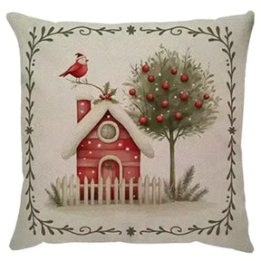 Capa de Almofada Natalina Decoração de Natal Festa Enfeite Papai Noel Renas Boneco de Neve Linho Estampado 43x43cm
